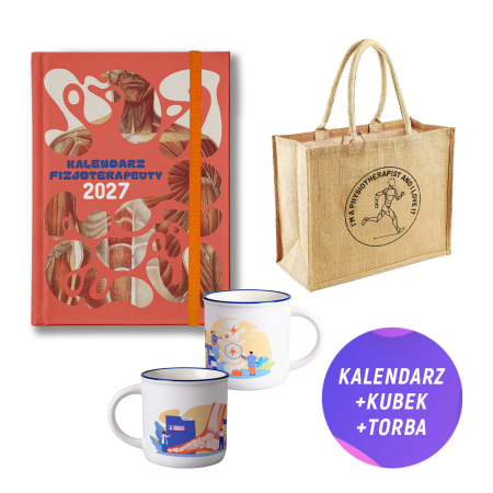Pakiet: Kalendarz fizjoterapeuty 2027 + Kubek emaliowany + Torba jutowa